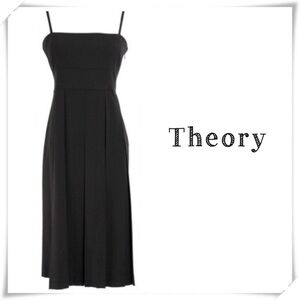 THEORY Wool Strap Shoulder Pleated Midi Dress In Black Style: Raquel